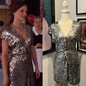 Blair Waldorf’s Valentino Silver Sequin Sparkly Mini Dress, Gossip Girl